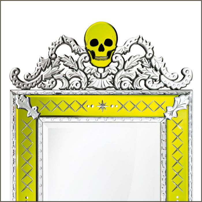 Unique Venetian skull and crossbones mirror in custom colours