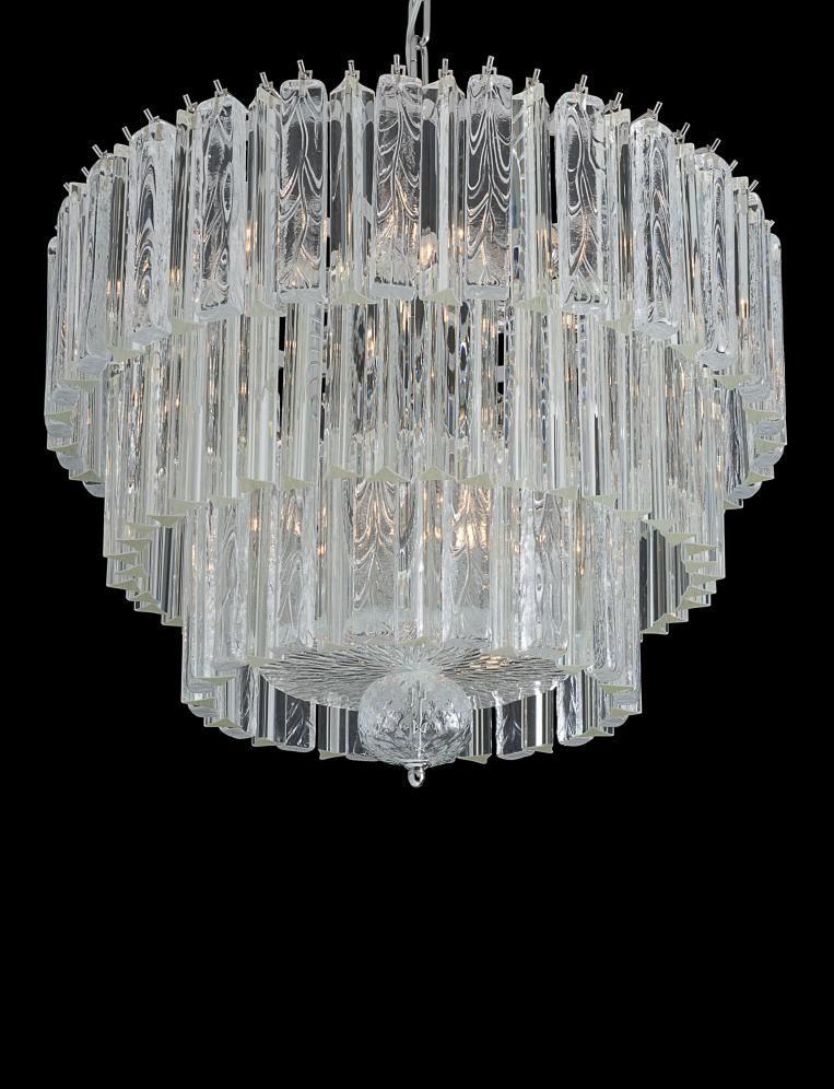 Elegant mid-century  Venetian chandelier with  clear Murano glass prisms