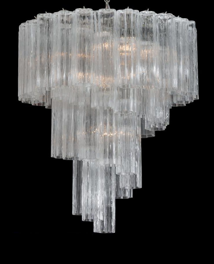 Mid-century  tronchi chandelier in Murano glass with chrome or gold spiral frame