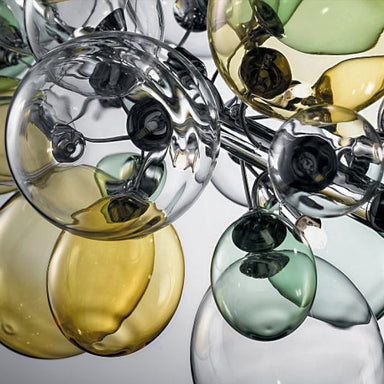 Modern ceiling light with yellow green and clear glass balloons