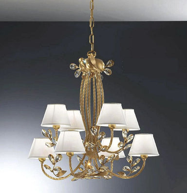 Light amber Scholer crystal chandelier with cream shades