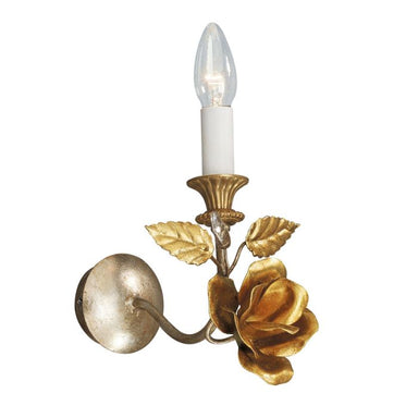 Single Lamp Gold Metal Wall Light with Rose & Leaf Design
