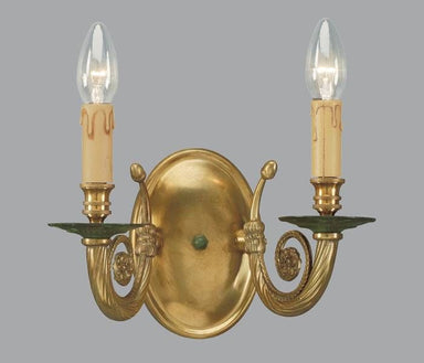 Gold Metal Double Lamp Sconce with Ornamental Detail