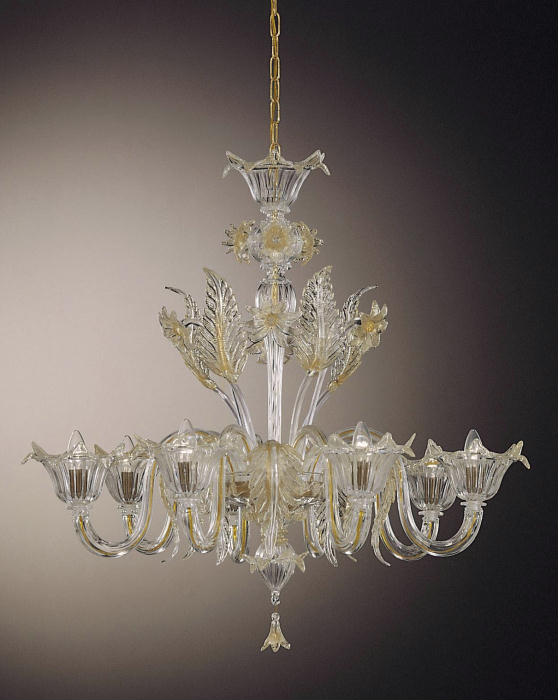 Venetian clear glass 8 light floral chandelier