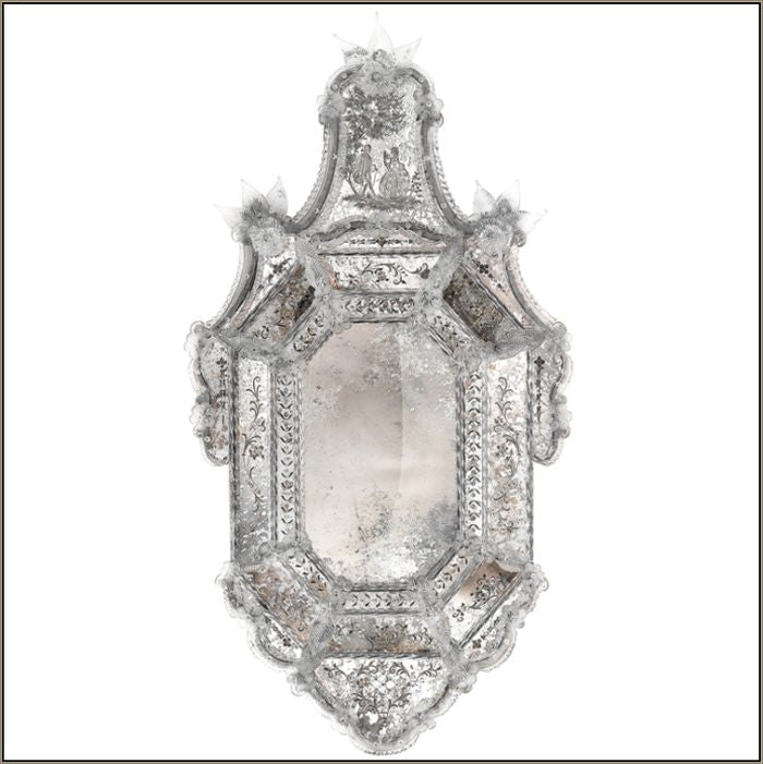 18th century style engraved Venetian mirror with glass flowers