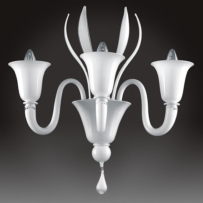 White Murano glass 3 light wall chandelier in the Venetian style