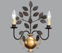Vase Wall Light in Gold Metal with Black Leaf Design