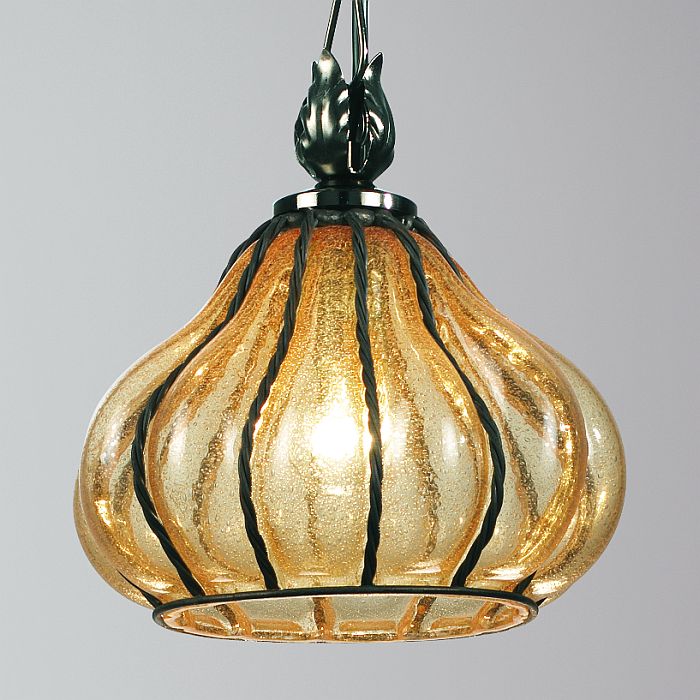 Antiqued amber Venetian glass ceiling lantern