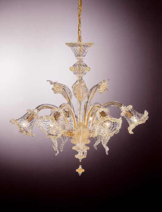 Transparent Murano glass baloton chandelier with 6 lights
