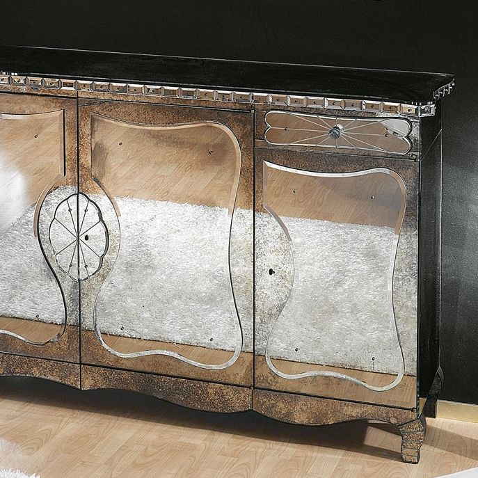 1930s art deco-style sideboard in Venetian mirrored glass