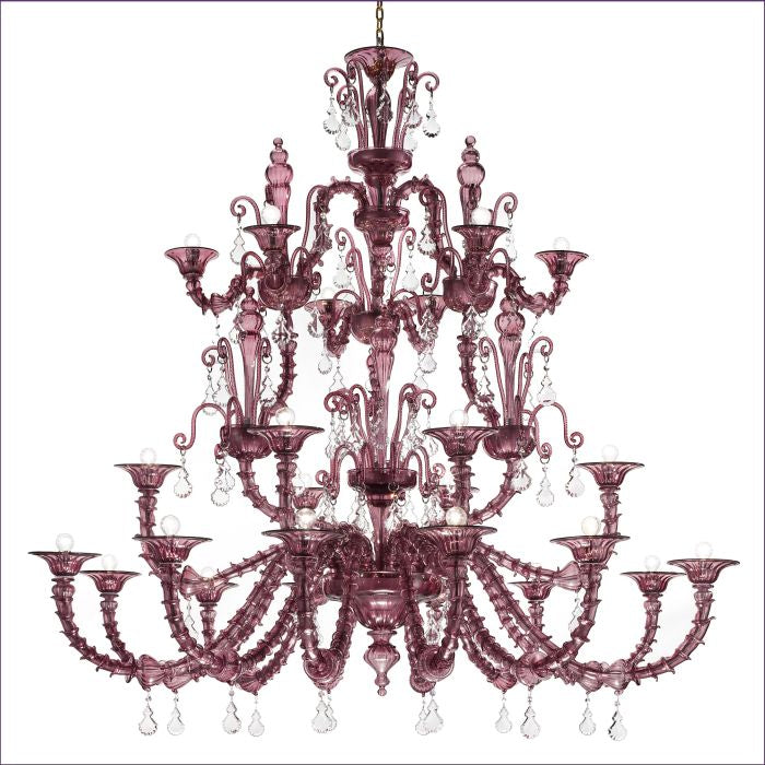 24 light amethyst Murano glass Rezzonico-style chandelier
