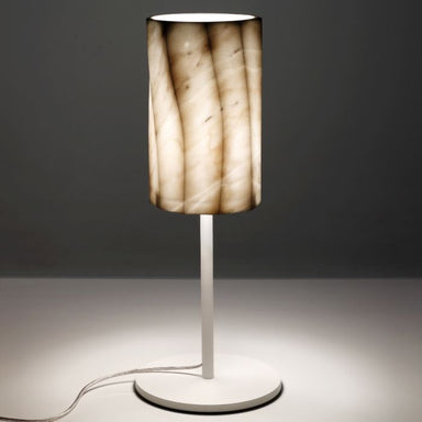 White and grey Calacatta marble shaded table lamp