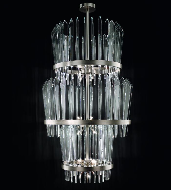 Show-stopping large stairwell chandelier with glass shards