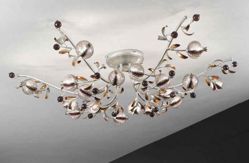Platinum 18 light ceiling light with amethyst glass seed pods