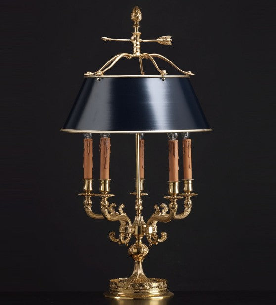 Bouillotte-style table lamp with Asfour crystals and black shade