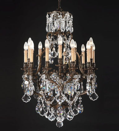 15 Light Brass Oxide Crystal Pendant Chandelier