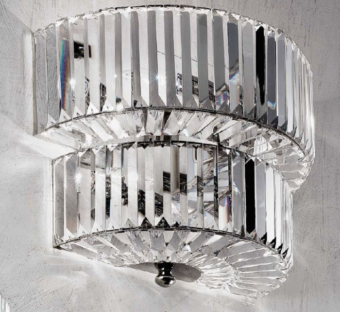 Double Wall Light in Polished Nickel with Crystal Decoration