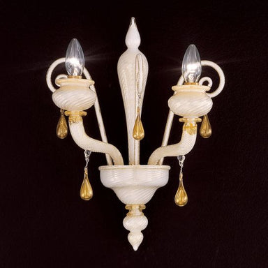 White And Gold Venetian Style Murano Glass Wall Lamp