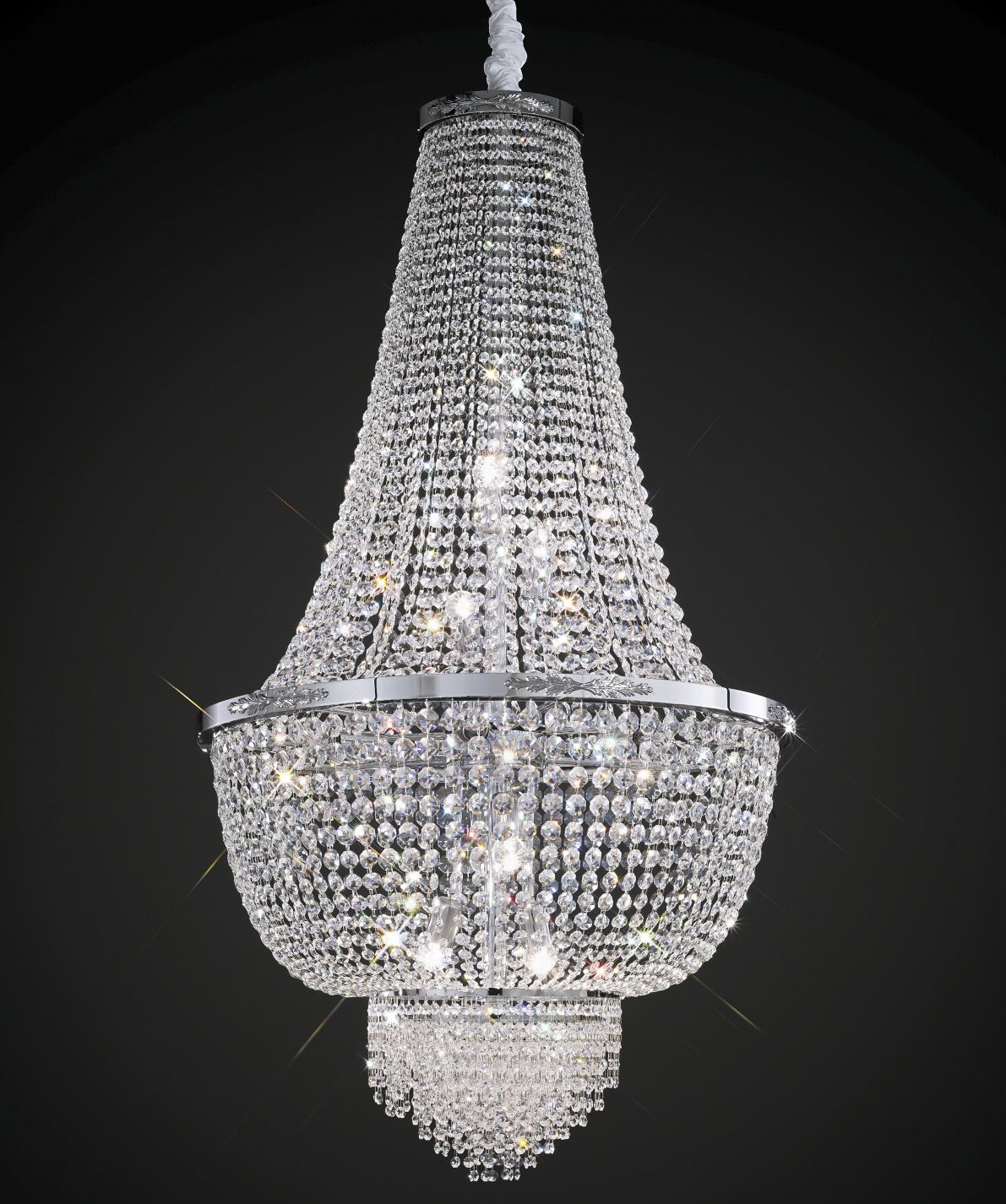 Breathtaking Tall  Empire-Style Chandelier With Glittering Asfour Crystals