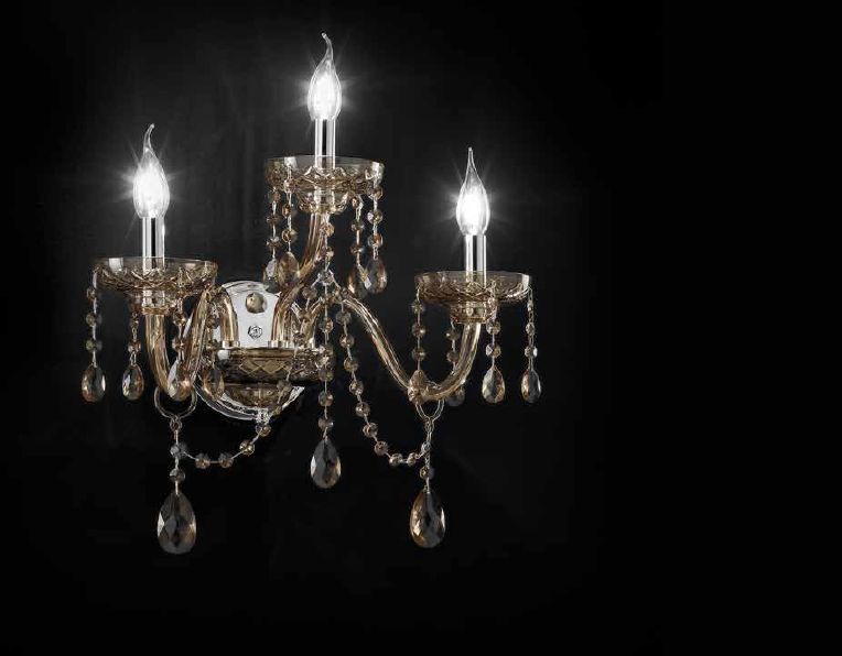 Impressive gold or chrome wall chandelier with  sparkling premium crystals