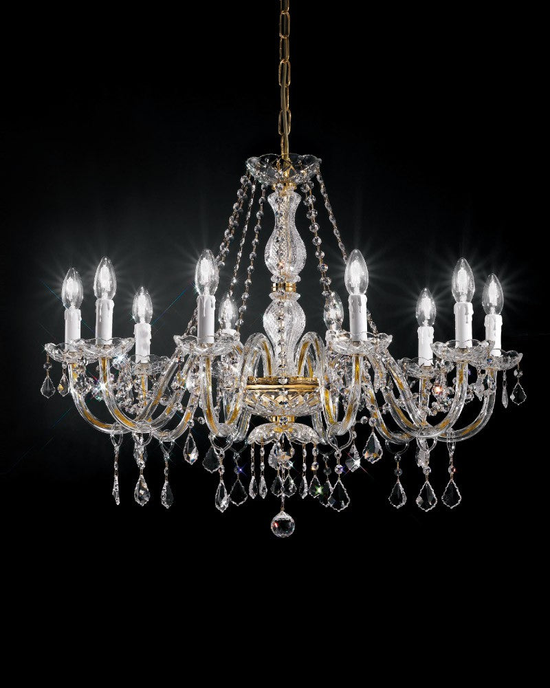 Decorative Italian Gold Or Chrome Chandelier With Asfour Crystal In 8 Sizes