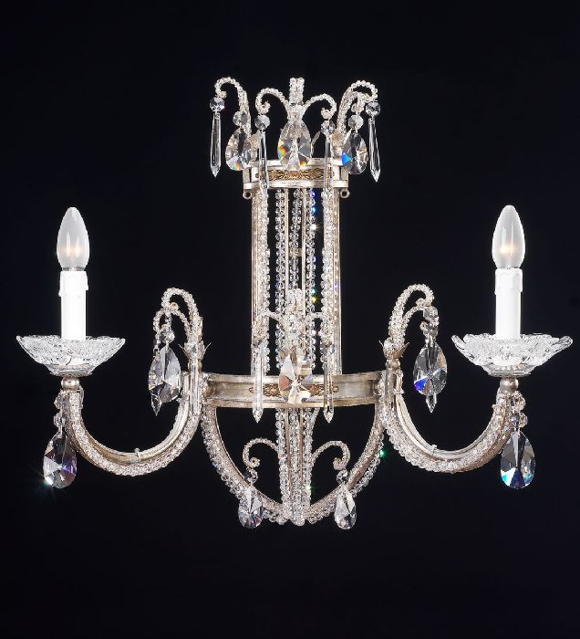 Antique Silver and Crystal Glass Wall Light