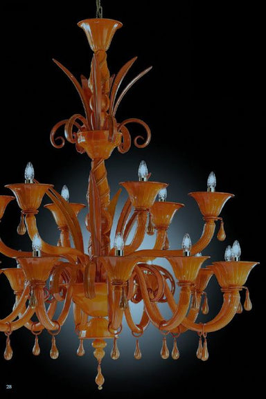 Large Orange, Black Or Clear Venetian Centrepiece Chandelier With  Teardrop Pendants