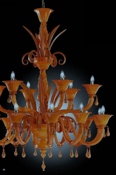 Large orange, black or clear Venetian centrepiece chandelier with  teardrop pendants