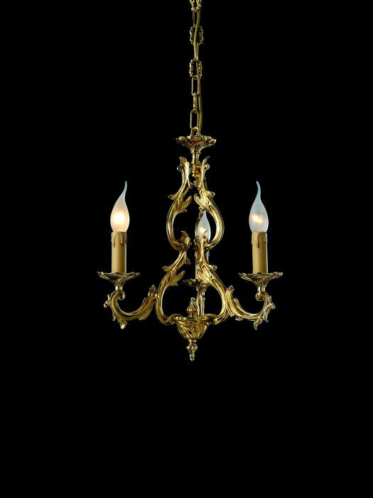 Traditional Italian gold-plated 3 arm candle chandelier