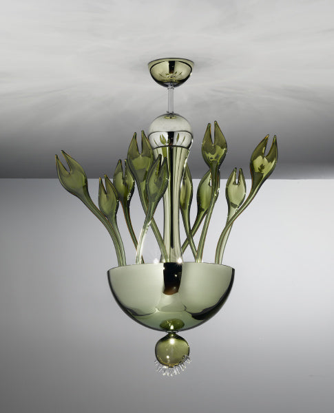 Very impressive green Murano glass ceiling light measuring 95 cm in height