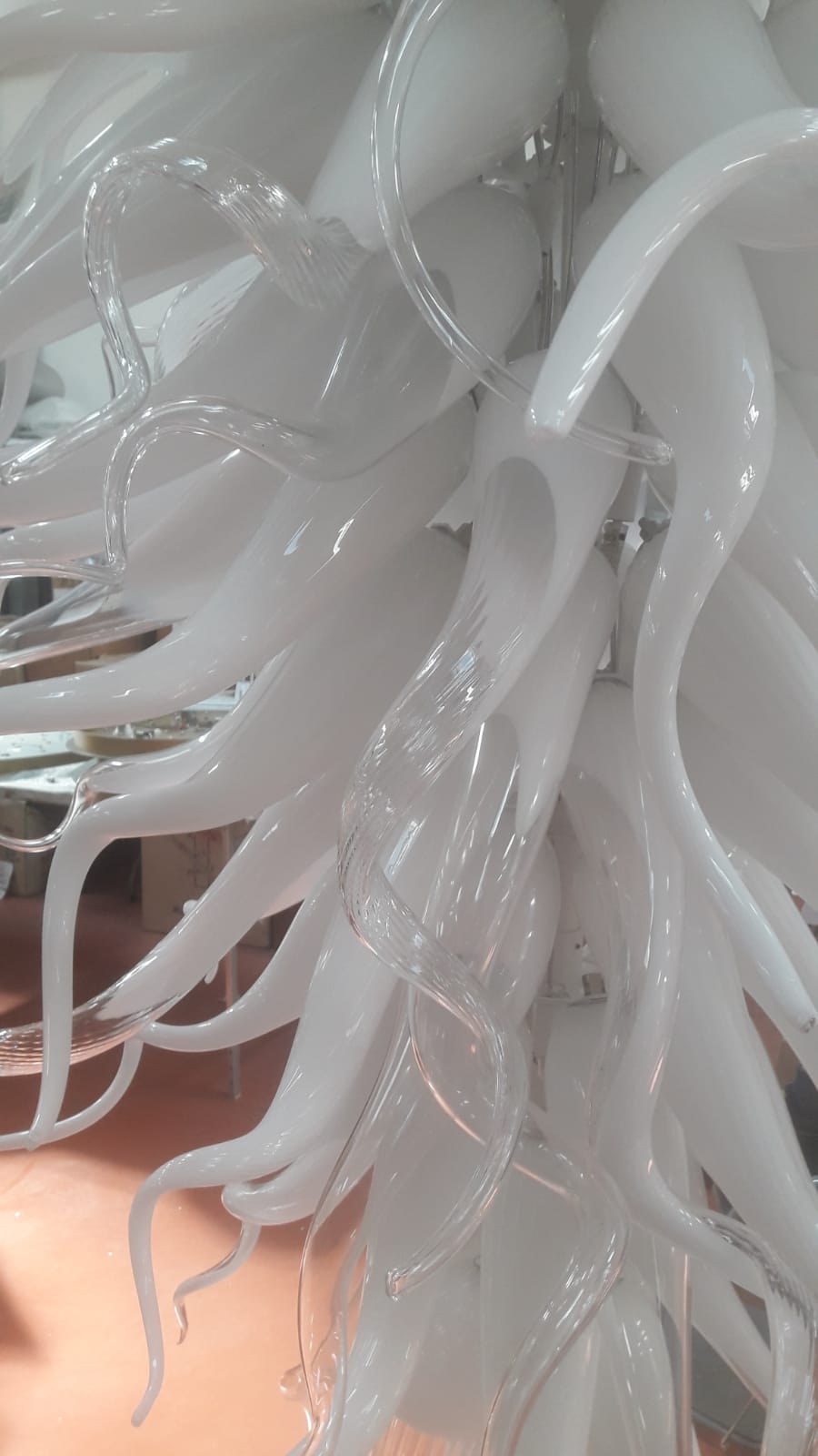 Large White Horn Murano Art Glass Chandelier - 3 Meters Long