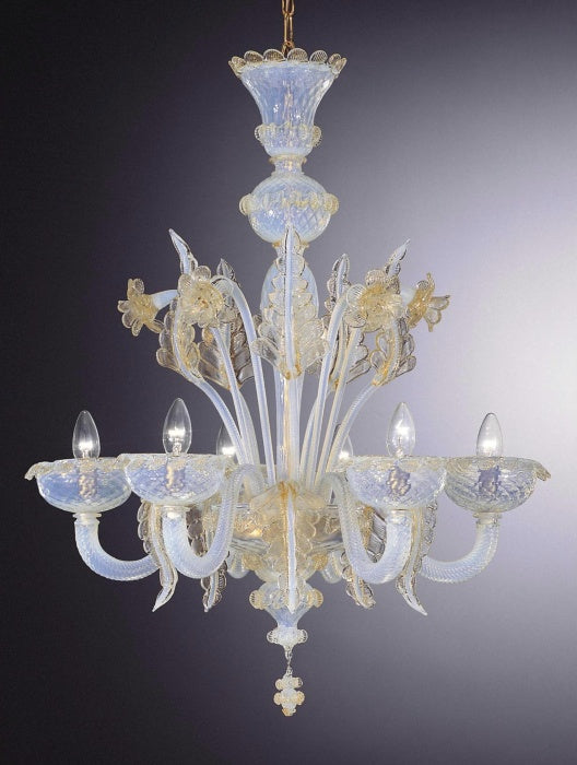 Opaline 6 light Murano Chandelier