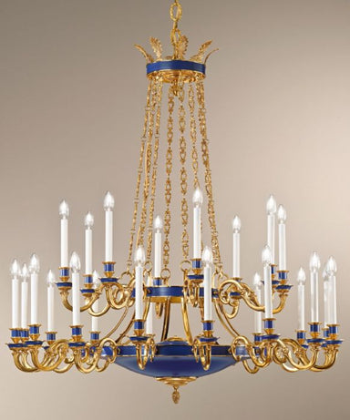 Tiered Chandelier in Gold with Blue detailing