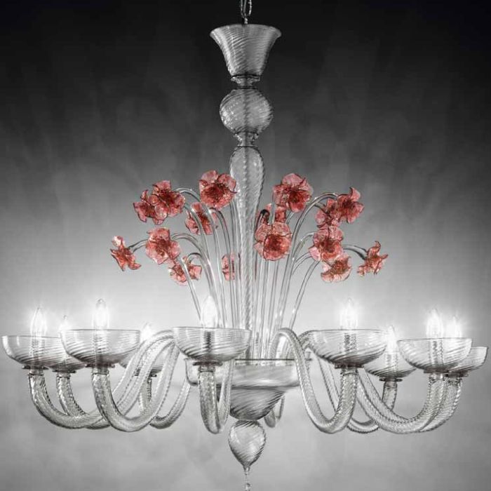 Grey Murano glass chandelier with colourful flowers