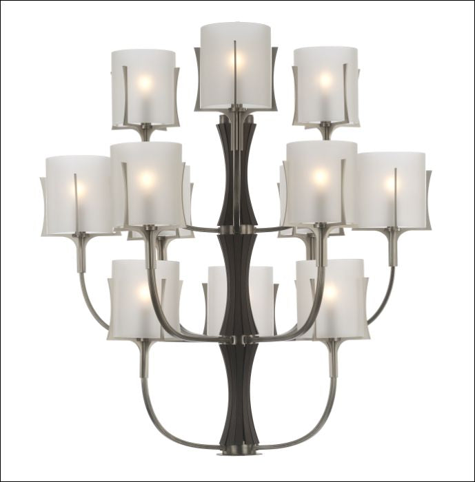 High-end 12 light modern nickel chandelier with black frame