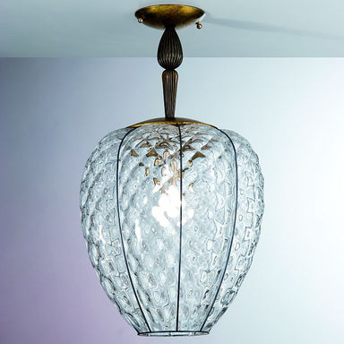 Murano clear glass baloton ceiling light with gold leaf base