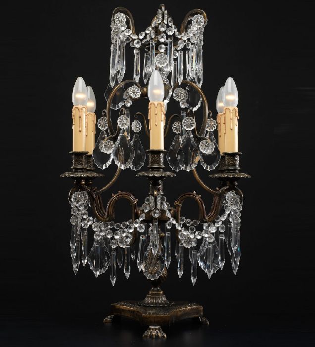 Bohemian crystal table light on a French gold frame