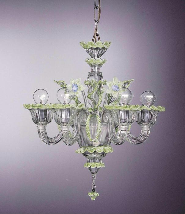 Murano  crystal chandelier with green and blue flowers