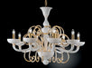 White Murano glass 8 light chandelier with gold leaf curls