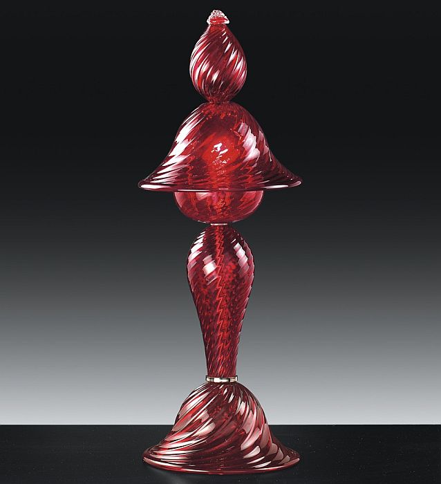 Red ribbed Italian glass  table light in classic Venetian style