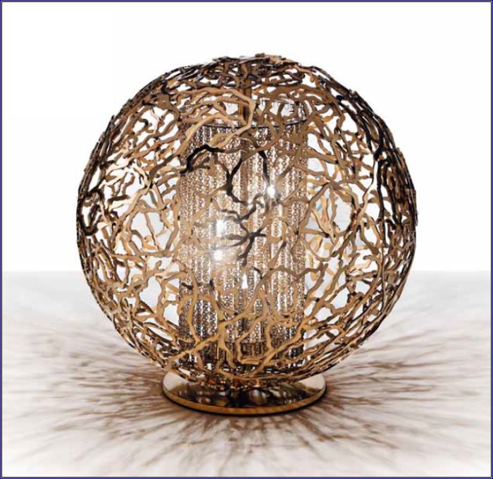 Modern filigree table light in 3 metal finishes