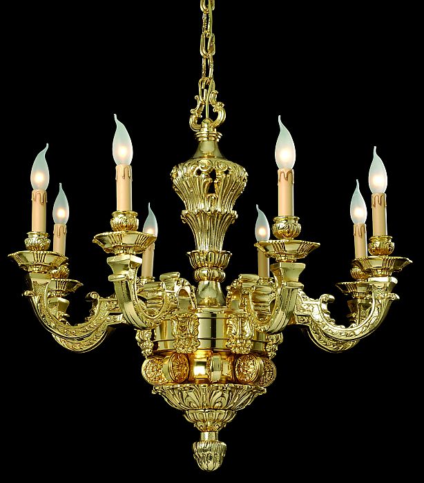 Ornate Italian gold-plated chandelier with 8 candle lights