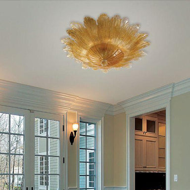 Amber Or Clear Murano Glass Ceiling Light With Classic Leaf Design In 3 Sizes