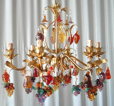 Red, orange and amethyst Venetian glass fruit chandelier