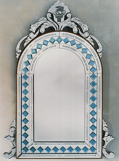 Archtop Venetian Mirror With Cuatom Colour Murano Glass Decorati