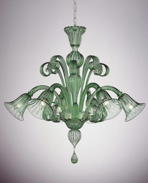 Green Murano glass 6 arm chandelier