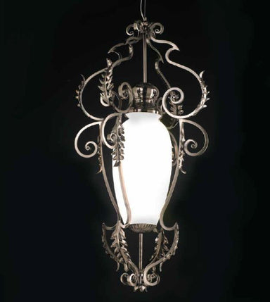 Wrought iron and glass ceiling lantern