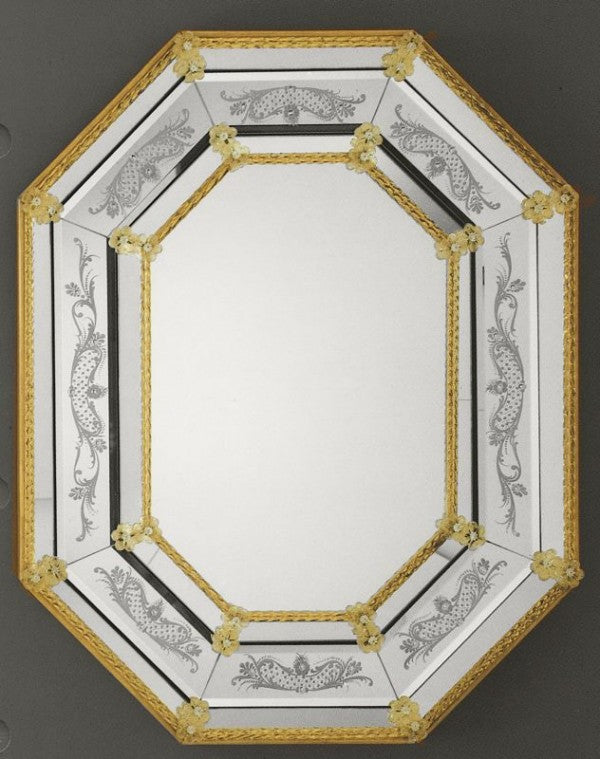 Hand-Crafted Venetian Mirror with Wooden Frame