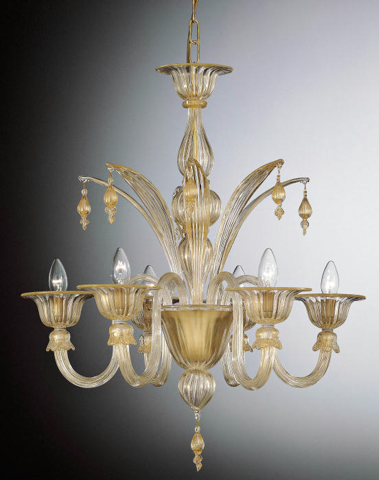 Murano crystal and gold 6 light chandelier