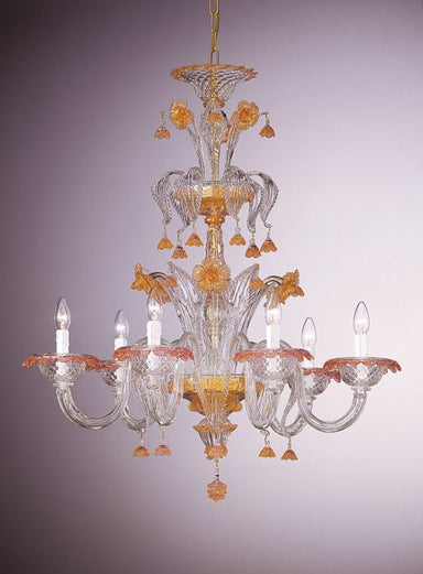 Murano Baloton glass chandelier with pink accents